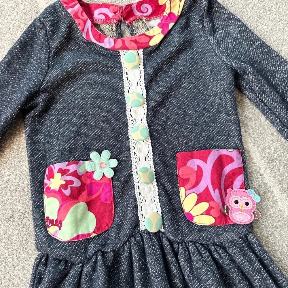 Rare Editions Blue TerryCloth Long Sleeve Girls Dress Size 4